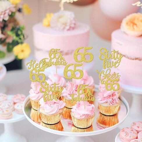 30PCS Happy 65th Birthday Cupcake Toppers Glitter Hello 65 Fabulous Sixty Five Cheers to 65 Years Old Birthday Cupcake Picks for Happy 65th Birthday Anniversary Party Cake Decorations Supplies Gold in Saudi Arabia