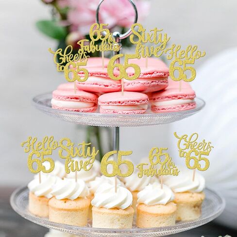 30PCS Happy 65th Birthday Cupcake Toppers Glitter Hello 65 Fabulous Sixty Five Cheers to 65 Years Old Birthday Cupcake Picks for Happy 65th Birthday Anniversary Party Cake Decorations Supplies Gold in Saudi Arabia