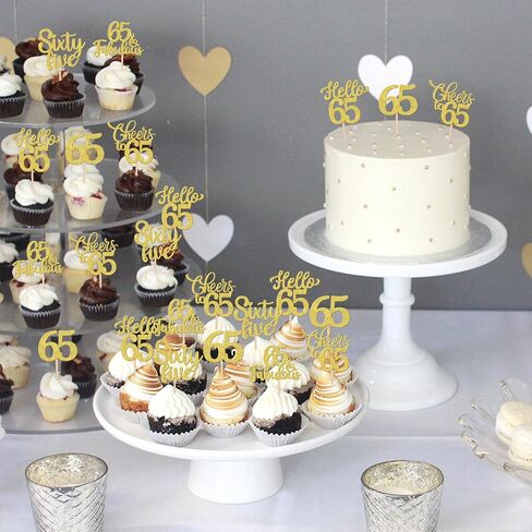 30PCS Happy 65th Birthday Cupcake Toppers Glitter Hello 65 Fabulous Sixty Five Cheers to 65 Years Old Birthday Cupcake Picks for Happy 65th Birthday Anniversary Party Cake Decorations Supplies Gold in Saudi Arabia