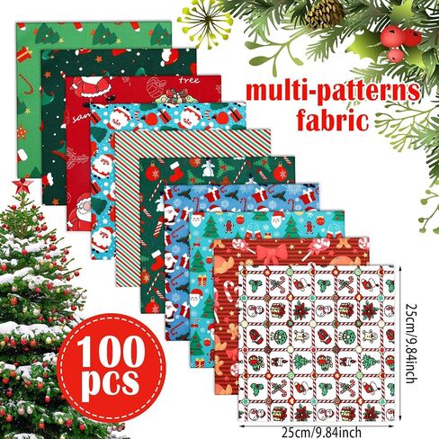 TUDOMRO 100 PCS 10x10 بوصة الأقمشة المرقاء عيد الميلاد - Snowflake ، Snowman ، سانتا كلوز ، الغزل in Kuwait