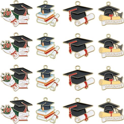 DanLingJewelry 40pcs 4 Styles Academy Graduation Hat Charms Book with Bachelor Hat Charms for Jewelry Making DIY Crafts in Saudi Arabia