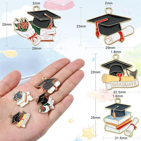 DanLingJewelry 40pcs 4 Styles Academy Graduation Hat Charms Book with Bachelor Hat Charms for Jewelry Making DIY Crafts in Saudi Arabia