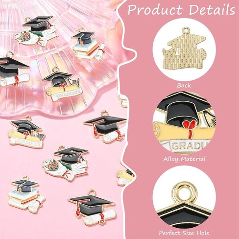 DanLingJewelry 40pcs 4 Styles Academy Graduation Hat Charms Book with Bachelor Hat Charms for Jewelry Making DIY Crafts in Saudi Arabia
