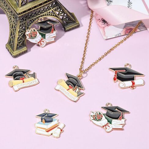 DanLingJewelry 40pcs 4 Styles Academy Graduation Hat Charms Book with Bachelor Hat Charms for Jewelry Making DIY Crafts in Saudi Arabia