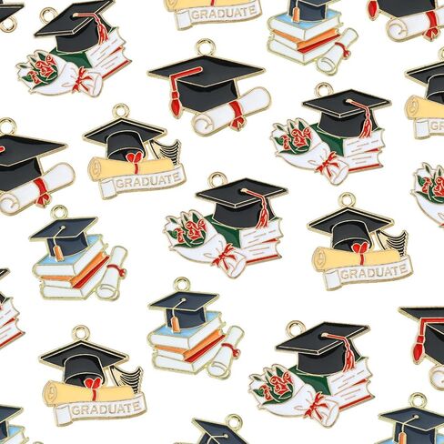 DanLingJewelry 40pcs 4 Styles Academy Graduation Hat Charms Book with Bachelor Hat Charms for Jewelry Making DIY Crafts in Saudi Arabia
