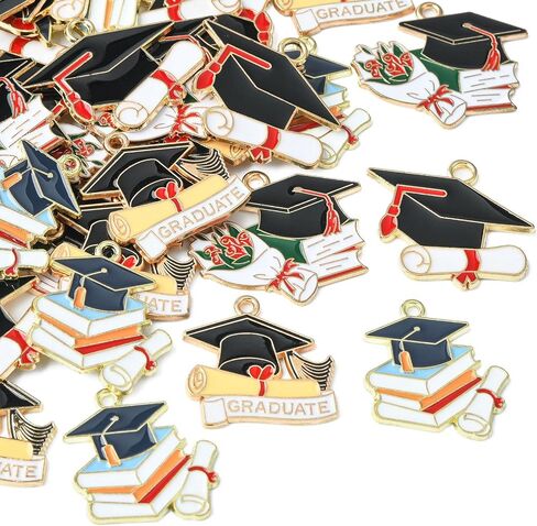 DanLingJewelry 40pcs 4 Styles Academy Graduation Hat Charms Book with Bachelor Hat Charms for Jewelry Making DIY Crafts in Saudi Arabia