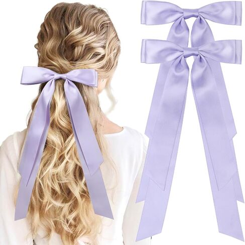Large Satin Hair Bows Hair Ribbons for Women CEELGON 2PCS Big Long Light Blue Ballet Style Hair Bows French Barrette Vintage Accessories for Girls-Light Blue in Saudi Arabia