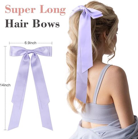 Large Satin Hair Bows Hair Ribbons for Women CEELGON 2PCS Big Long Light Blue Ballet Style Hair Bows French Barrette Vintage Accessories for Girls-Light Blue in Saudi Arabia