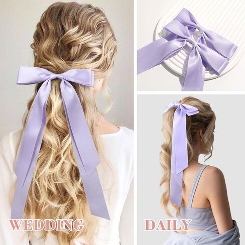 Large Satin Hair Bows Hair Ribbons for Women CEELGON 2PCS Big Long Light Blue Ballet Style Hair Bows French Barrette Vintage Accessories for Girls-Light Blue in Saudi Arabia