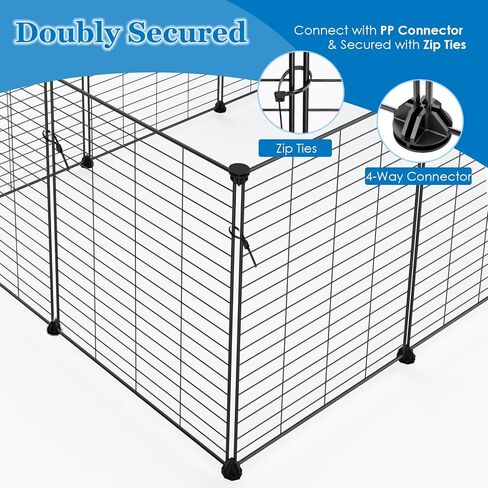 قفص خنزير غينيا مع بطانة PVC - قفص C&C قابل للتوسيع، قفص لعب صغير للحيوانات، جرو، أرنب، روضة للقطط - سياج من الأسلاك المعدنية المحمولة داخليًا وخارجيًا - 25 قطعة لوحة in Kuwait