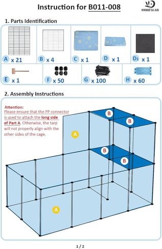 قفص خنزير غينيا مع بطانة PVC - قفص C&C قابل للتوسيع، قفص لعب صغير للحيوانات، جرو، أرنب، روضة للقطط - سياج من الأسلاك المعدنية المحمولة داخليًا وخارجيًا - 25 قطعة لوحة in Kuwait