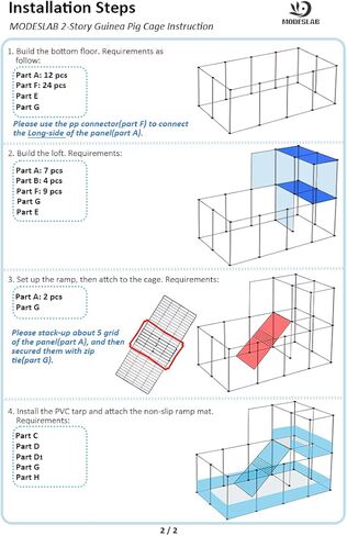 قفص خنزير غينيا مع بطانة PVC - قفص C&C قابل للتوسيع، قفص لعب صغير للحيوانات، جرو، أرنب، روضة للقطط - سياج من الأسلاك المعدنية المحمولة داخليًا وخارجيًا - 25 قطعة لوحة in Kuwait
