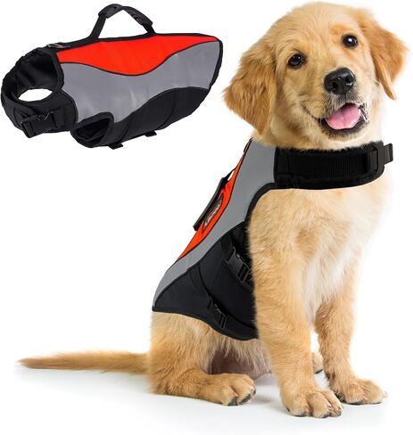 Dog Life Jacket,Adjustable Dog Float Coat,High Flotation Swimsuit for Large Dogs,Reflective Stripes Design,with Rescue Handle, L in Saudi Arabia