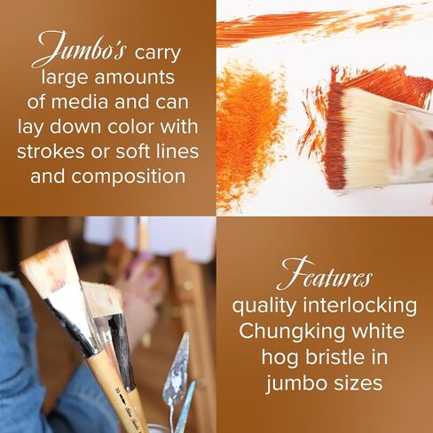 Silver Brush Limited 8001-50 Silver Jumbo White Hog Bristle Flat Paintbrush for Oil, Acrylic, Heavy Body Paints, Gesso & Grounds, Varnish & Top Coat, Size 50, Mid Length Handle in Kuwait