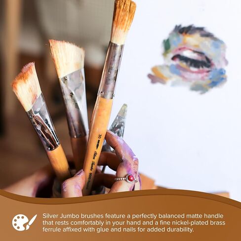 Silver Brush Limited 8001-50 Silver Jumbo White Hog Bristle Flat Paintbrush for Oil, Acrylic, Heavy Body Paints, Gesso & Grounds, Varnish & Top Coat, Size 50, Mid Length Handle in Kuwait