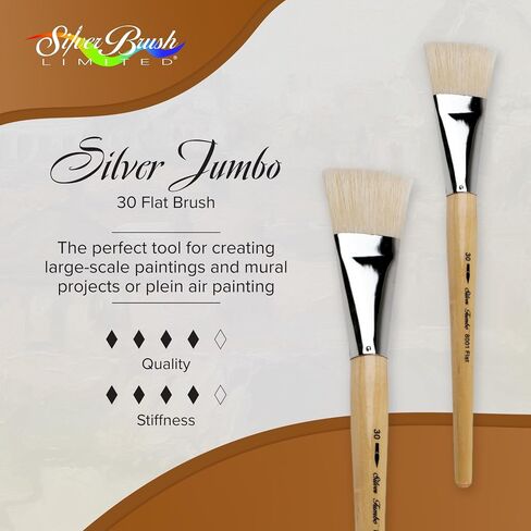 Silver Brush Limited 8001-50 Silver Jumbo White Hog Bristle Flat Paintbrush for Oil, Acrylic, Heavy Body Paints, Gesso & Grounds, Varnish & Top Coat, Size 50, Mid Length Handle in Saudi Arabia
