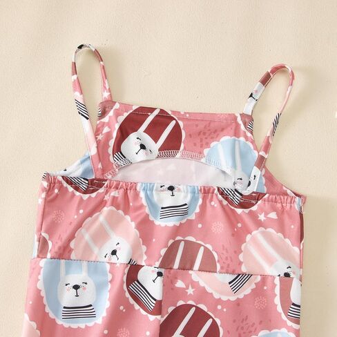 CM C&M WODRO Toddler Baby Girl Easter Bell Bottom Slip Romper Rabbit Print Sleeveless Jumpsuit Kid Cute One Piece Flare Pant in Kuwait