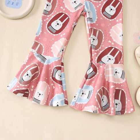 CM C&M WODRO Toddler Baby Girl Easter Bell Bottom Slip Romper Rabbit Print Sleeveless Jumpsuit Kid Cute One Piece Flare Pant in Kuwait