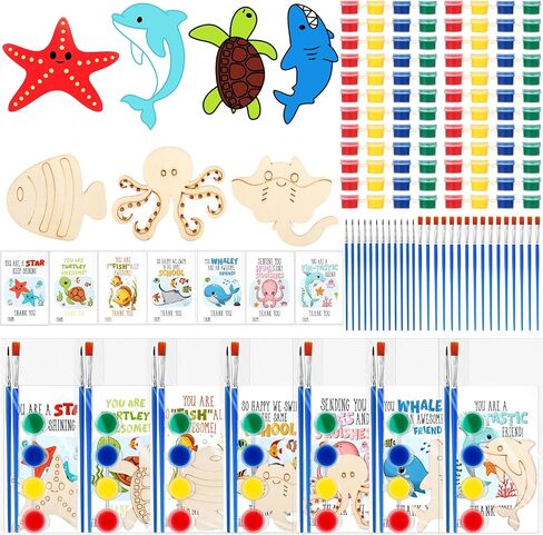 Leinuosen 28 Sets Ice Cream Party Favors Wood Painting Craft Kits مع لوازم فنية وبطاقات ملهمة شكرًا لك على الهدايا القادمة لحفل عيد ميلاد الصيف Goodie Bag Bag Bag Diy in Kuwait