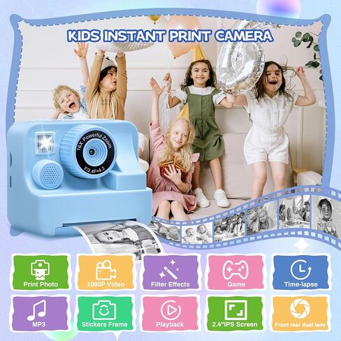 Kids Instant Print Camera, 30MP 1080P HD Digital Camera for Boys Girls with Color Pens & 32GB Card, Christmas Birthday Gifts Kids Toys for 3-12 Years Old (Purple) in Kuwait