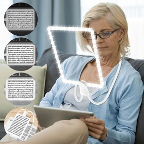 Rechargeable Hands Free Magnifying Glass with 50 LEDs Light, Large Reading Magnifying Glasses with Flexible Gooseneck, Lighted Magnifier Perfect for Reading, Hobbies, Low Vision Seniors