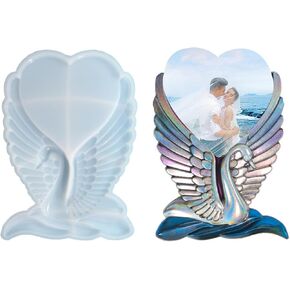 Swan Heart Photo Frame Mould epoxy مع حامل قاعدة خمر صورة ميموريال راتنج صب السيليكون ، مناسب للصور 4 "× 3.5"