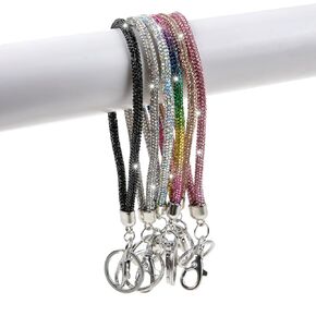 Fashion 8 "Sparmle Parkle Crystal Wristlet Lanyard ، Premium Bling Keychain Lanyard ، حزام مفتاح معرف Rhinestone Id المقاومة للماء للنساء (6pcs)