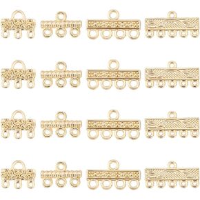 ph pandahall 16pcs 4 أنماط 14 كيلو براث الذهب موصلات نهاية السوار المطلية 3/4/5 خيوط قلادة clasps ارتباطات قفل الشريحة لصنع المجوهر