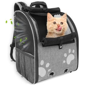 Cat Backpack Carrier for Small Dogs and Cats, Collapsible Breathable Dog Backpack Carrier with Safety Leash and Reflective Accents, Puppy Backpack for Pets Up to 15 LB, Ideal for Travel, Hiking, Grey
