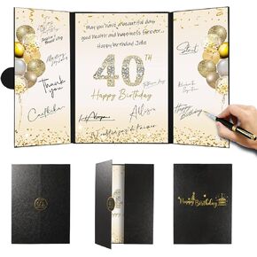 Black Gold Happy Birthday Decorations, Birthday Paty Guest Book for Men/Women, Birthday Card Gifts for him (40th)
