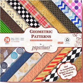 Paperhues الأنماط الهندسية أوراق سجل القصاصات 12x12 "وسادة ، 24 ورقة.
