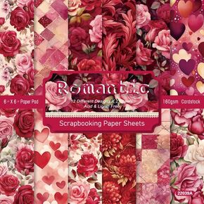 24 Sheets Vintage Roses Scrapbook Paper, 6'' x 6'' Square, Multi-Colored, Smooth Finish, Perfect for Crafts & Scrapbook