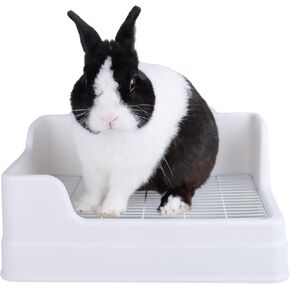RUBYHOME Large Rabbit Litter Box 14" x 9.4" Bunny Toilet Two-Layer Design Rabbit Litter Pan for Cage, Bunny Restroom Litter Tray