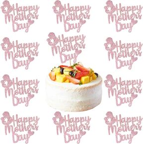 Totelux Happy Mothers Day Cake Toppers 10pcs Rose Gold Glitter Mothers Day Cupcake Topcake for Mother's Decorts Decords Birthday Party Cake Supplies
