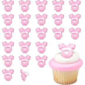 It's A Girl! 24 Baby Shower Cupcake Toppers, Pink Onesie Cupcake Rings, Food Safe Cake Decorations - 24 Pack