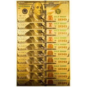 10 PCS Gold Foil Hundred Dollar Bill Bookmarks – Motivational Novelty Currency – Symbol of Wealth, Success & Prosperity – Collectible Gift Pack for Entrepreneurs & Dreamers