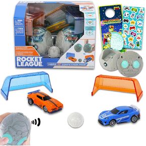 سيارات Rocket League Toy Cars للأولاد - حزمة مع لعبتين من مسابقة RC Micro ، والملصقات ، والمزيد | لعبة سيارة للأطفال