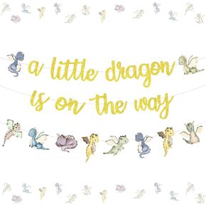 Kreatwow Dragon Dragon Baby Shower Party Decorations A Little Dragon على الطريق ، The Banner Dragon موضوع Garland Banner Magic Dragon Party Decor Dragon Party Little Dragon Baby Shower Form