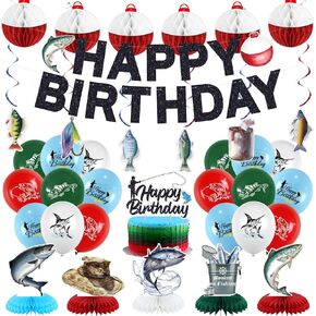 زخارف حفلة عيد ميلاد الصيد ، والبالونات عيد ميلاد سعيد لافتة الصيد جارلاند قرص العسل كرات ceterpiece الكعكة topper