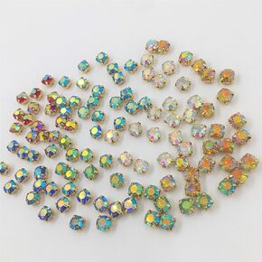 100pcs خياطة على أحجار الراين Red AB rater chatons Gold Color Prong Setting 6mm (Red AB)
