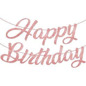 Katchon ، Glitter Gold Happy Birthday Banner - Pre -Strung ، No DIY ، 10 FET | علامة عيد ميلاد سعيد الذهب | ديكورات عيد ميلاد الذهب الخمسين | لافتة عيد ميلاد الذهب للنساء | زينة عيد ميلاد سعيد