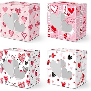 FRIDAY NIGHT Valentine’s Day Treat Gift Boxes 24 pcs Paper Transparent Window Packaging Box for Cookie Macaroon Candy Chocolate Wedding Birthday Party Favor Supplies Decorations