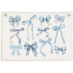 Lacama Girl Dorm Flags,Trendy Coquette Flags for Bedroom,Blue Bow Preppy Flags for Bedroom Teen Girls,Coastal Granddaughter,Baby Nursery Decor,Aesthetic College Dorm Wall Decor Banner,Birthday Christmas Gift 30x20