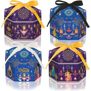 12Packs Diwali Gift Boxes,Rangoli Lantern Diya Pattern Candy Gift Box for Indian Festival Style Diwali Party Decorations