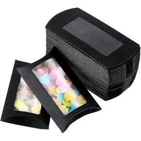 AKOAK 30 PCS 5.7 "x2.95 Kraft Paper Palow Case مع نافذة واضحة ، صندوق تعبئة الحلوى ، صندوق هدايا مفضل للحفلات ، حفل زفاف هدايا للحفلات ، دش الطفل ، لوازم حفلة عيد ميلاد (أبيض)