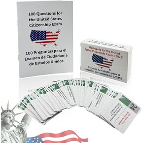 Tarjetas Para la Ciudadania 2025 de las 100 preguntas ， U.S. بطاقات فلاش المواطنة 2025 - اللغة الإنجليزية/الإسبانية ، مجموعة بطاقات الفلاش في الولايات المتحدة.