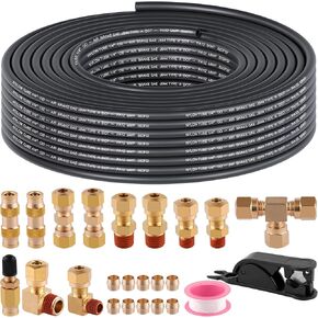 21 PCS Brass DOT Air Line Fittings With 32.8 FT 3/8" PA Nylon Air Hose, Air Fittings Straight Union 3/8" Tube OD Brass Push Air Brake Line Fittings for Trucks Trailers and Industrial Use