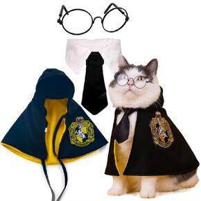 أزياء Cat 3 قطعة مجموعة مع نظارات وعراق ، مجموعة أزياء Cat Dog Cosplay ، مثالية للحفلات والهدايا للكلاب Cat (Green+Black ، Small)