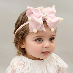 Baby Girls Ribbon Bow Elastic Nylon Headband with Crystal Crown Toddler Bow-knot Stretchy Hair Band Birthday Party Hair Bow Accessories for Newborn Infant (Pink 2, Elastic) in Kuwait