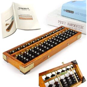 PortPlugs عتيقة النمط الخشبي abacus soroban 13 عمود (10.7 بوصة) الرياضيات المهنية abacus للبالغين الأطفال مع دليل دليل وزر إعادة الضبط ، وأقدام المطاط المضادة للانكسل